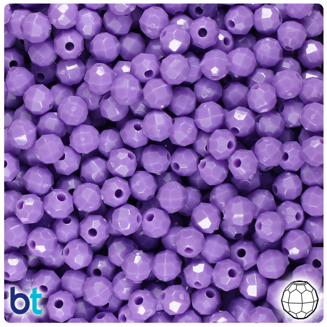 BeadTin Lilac Opaque 6mm Faceted Round Plastic Craft Beads (600pcs)